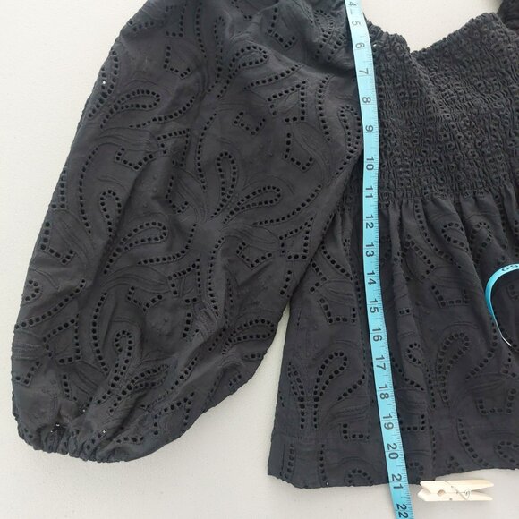 Banana Republic Puffy Sleeve Black Top Small Deep V Neck Flirty Cotton Like New - Picture 9 of 13